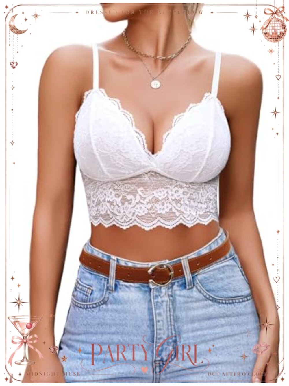 V Neck Lace Bralette Spaghetti Strap Unpadded Wirefree Floral Bustier